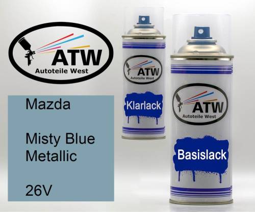 Mazda, Misty Blue Metallic, 26V: 400ml Sprühdose + 400ml Klarlack - Set, von ATW Autoteile West.
